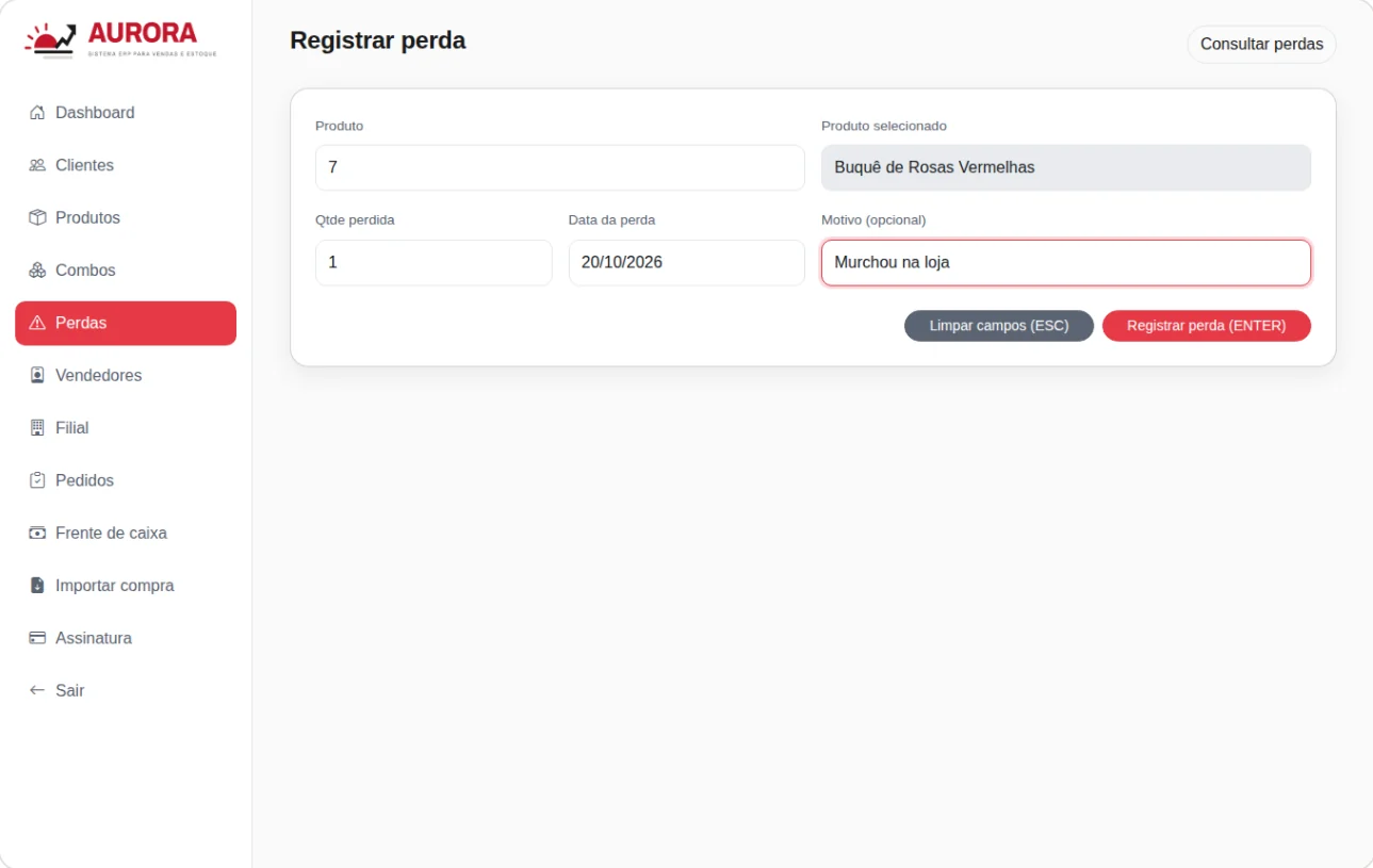 Registro de perda de um buquê que murchou na loja